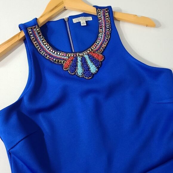 Intense Cobalt Sleeveless Beaded A-Line Dress - Picture 3 of 12